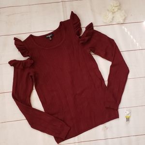 NWT Ruffle cold shoulder sweater